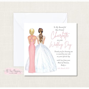 Personalised to the Bride on your Wedding Day card from your bridesmaid maid of honour chief bridesmaid keepsake