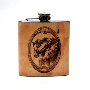 Personalized horse flask, wooden flask