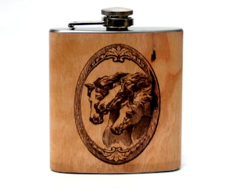 Personalized horse flask, wooden flask