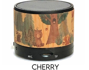 Woodland nursery Bluetooth speaker, real cherry wood veneer - Woodland baby shower gift