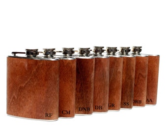 8 wood flask gift set, groomsman gift