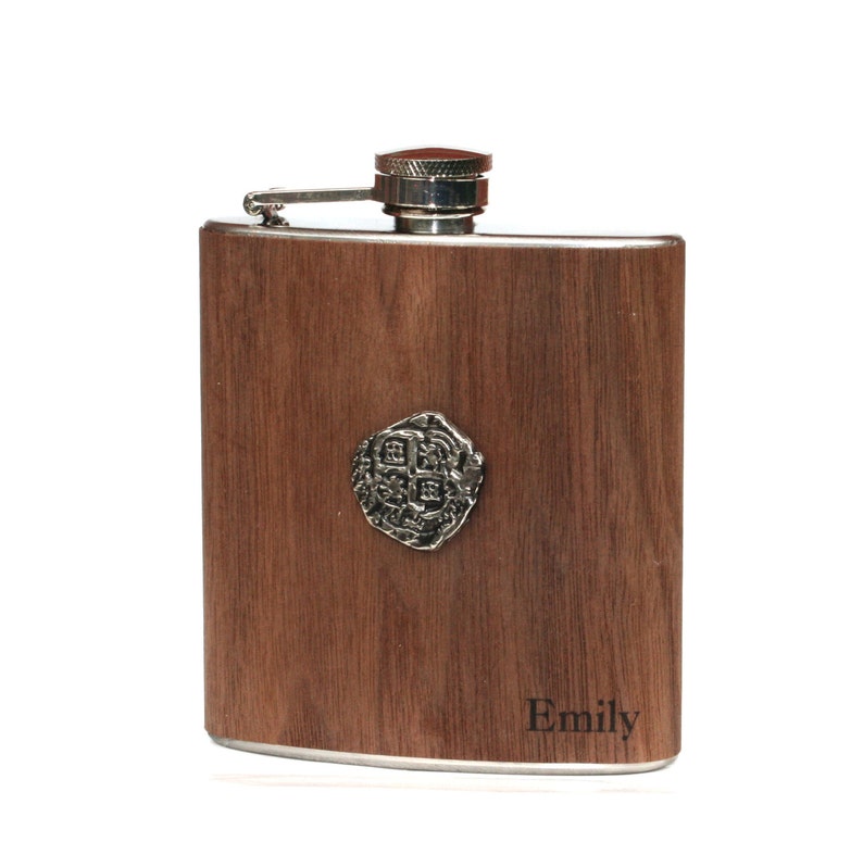 Atocha coin flask, Personalized on wood image 3