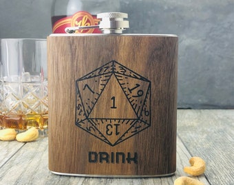 Dungeons and Dragons wood gift flask -  D&D Flask personalized with phrase and name