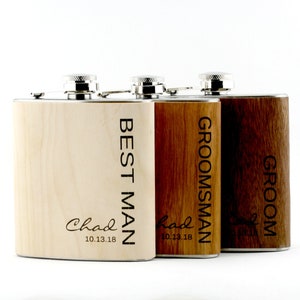 Best man, Groomsman flasks, Wooden personalized flask