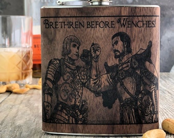 Brethren Before Wenches Groomsmen wood gift flask - funny groomsmen gift