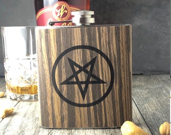 Motley Crue Shout at the Devil flask, wood rock gift flask