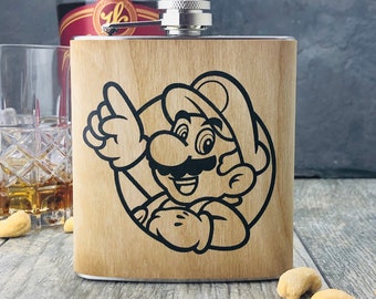 Super Mario-kolv: 170 ml kolv inlindad i äkta lönnträ