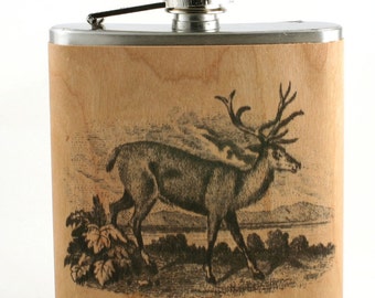 Wooden Deer Hunter Gift Flask -vintage art
