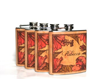 Set of Seven Bridesmaids' wood flasks.  Free shipping!