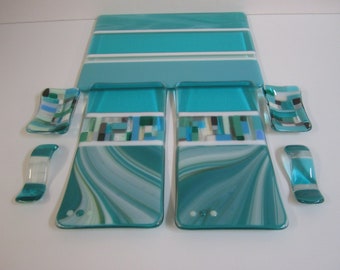 Carribean Jet Stream Fused Glass Sushi/Dinner Set 7pc.