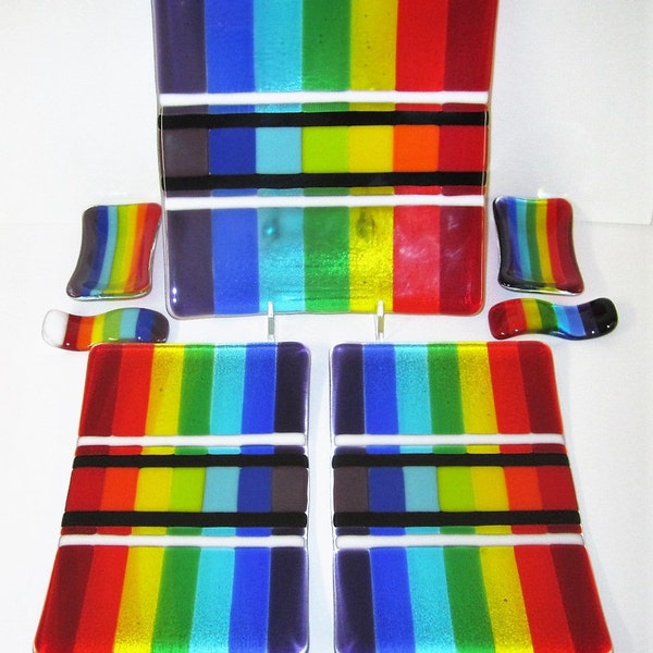 Rainbow Fused Glass 7 piece Serving Set