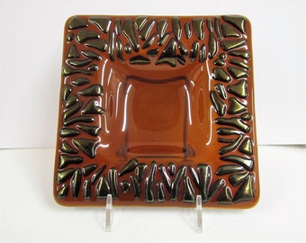 Tame the Tiger Amber Fused Glass Dish