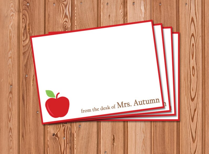 Personalized Teacher's Apple Stationery 4 x 6 flat note Etsy