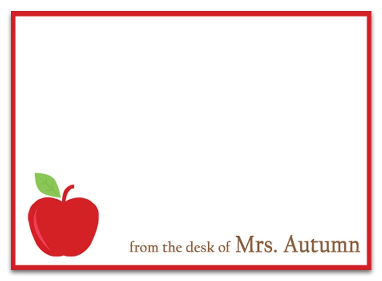 Personalized Teacher's Apple Stationery 4 x 6 flat note Etsy