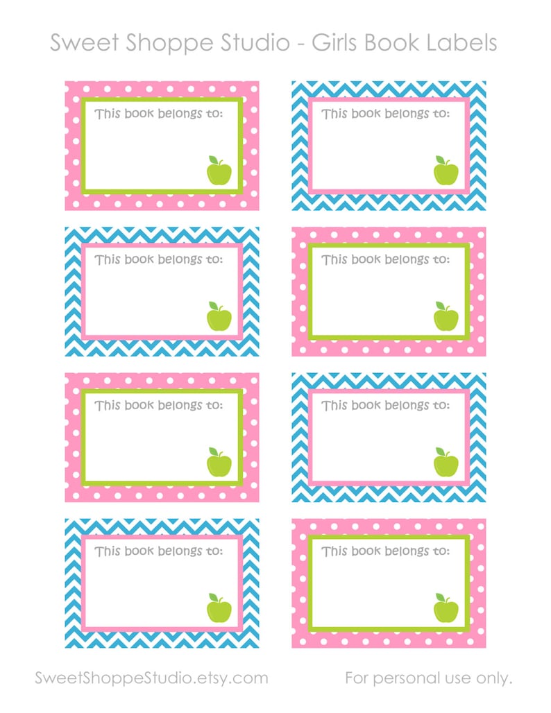 Instant Printable Labels For School Diy Printable Girls Book Etsy