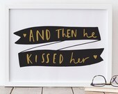 A4 Personalised Wedding Print - And then he kissed her