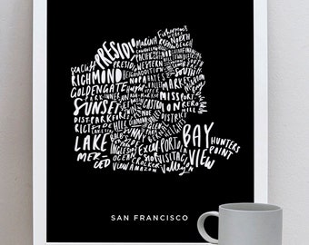 San Francisco Map Print - Typography Map - Hand Lettered Map - San Francisco City Map - San Fran art - Gift for friends