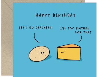 Let's Go Crackers Cheese Card - Happy Birthday Card - Funny Birthday Card - Fun Card - Card for Family and Friends - Cheese Joke Card