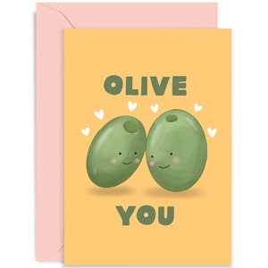 Olive You Card - Anniversary Card - Love Card - Valentine&#39;s Day Card - Funny Love Card - Cute Love Card - Card For Her - Card For Him