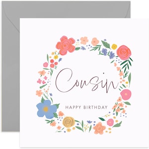 Cousin Happy Birthday Floral Card - Birthday Card For Cousin - Fun Happy Birthday Greeting Card For Cousin - Birthday Card - Floral Card