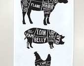 Butcher Tea Towel - Kitchen Tea Towel black and white