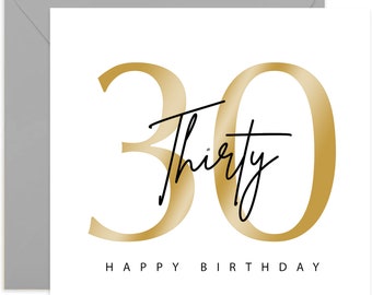 30th Birthday Card - Happy Birthday Card  - 30th Birthday Card - Card For Friends and Family - Gold and Black Card - Gold Card - Thirty