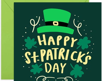 Happy St.Patrick's Day Card - St. Patrick's Day - Seasonal Card - Holiday Card - Leprechaun Hat Card - Celebration Card - St. Paddy's Day
