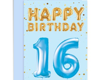 Happy Birthday 16th Balloon Card - Birthday Card for Him - Happy Birthday Card  - Cute Birthday Card - Family Card - 16th Birthday Card