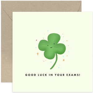 Good Luck Exams Clover Card - Fun Good Luck Card - Luck Greeting Card - Card For Luck - Good Luck Card - Encouragement Card