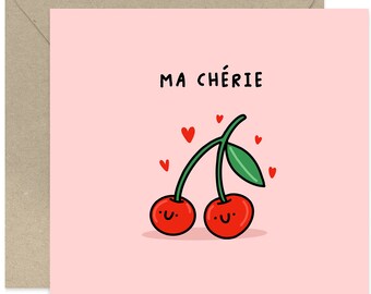 Ma Chérie Card - Anniversary Card - Couple Card - Cute Love Card - Valentines Day Card - Card For Him - Card For Her - Cute Cherry Card