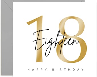 18th Birthday Card - Happy Birthday Card  - 18th Birthday Card - Card For Friends and Family - Gold and Black Card - Gold Card - Eighteen