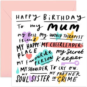 Happy Birthday To My Mum Card - Birthday Card for Mum - For My Mum - Cute Mum Card - For Her - Happy Birthday Card - Family Word Card