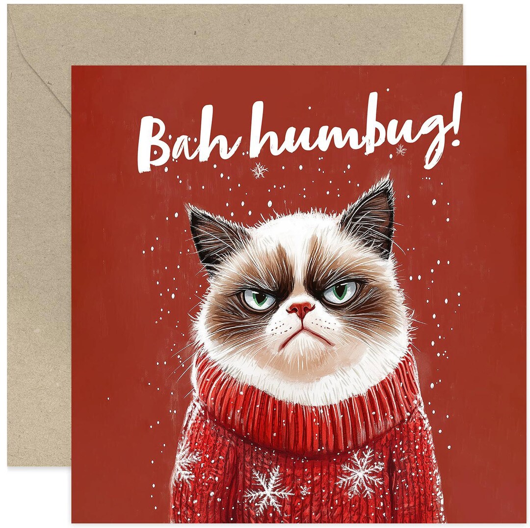 Funny Cat Christmas Cards for Him or Her - Bah Humbug - Cat Christmas ...