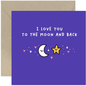 I Love You To The Moon and Back Card - Valentine&#39;s Day Card - Love Card - Anniversary Card - Cute Couple Card - Love You Card - Anniversary