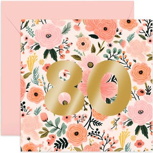 80th Pink Floral Birthday Card - Birthday Card - 80th Birthday Card  - 80th Birthday - Floral Card - Pink 80th Birthday Card
