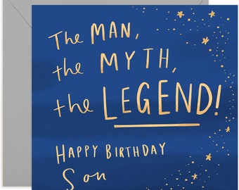 Man Myth Legend Carte d'anniversaire pour fils – Carte d'anniversaire amusante pour lui – Jolie carte de vœux joyeux anniversaire pour fils – Carte d'anniversaire pour fils – Carte pour fils