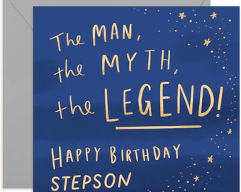 Man Myth Legend Stepson Birthday Card - Fun Birthday Card for Him - Cute Happy Birthday Greeting Card - Stepson Happy Birthday Card
