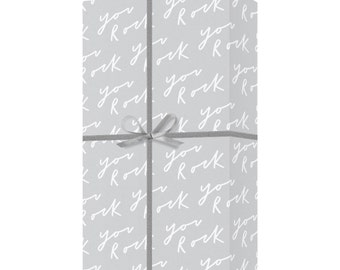 SALE: You Rock Gift Wrap - Hand lettered Recycled Wrapping Paper - Valentines Gift Wrap - D/C