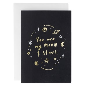 Black and Gold Moon and Stars Greeting Card - Valentine's Day Card - Foiled Card - Say Hello Collection - Love Card - CCSH09