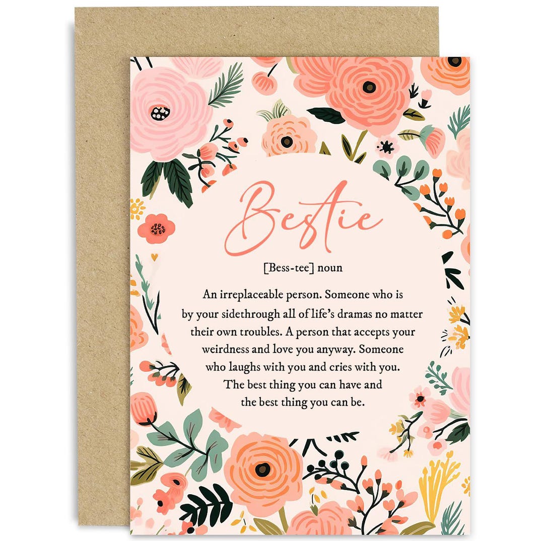 Best Friend Birthday Card for Women - Bestie Pink Flowers Design ...