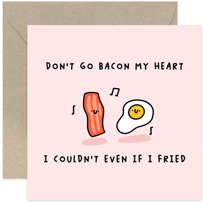 Bacon and Egg Love Card Anniversary Card Couple Card Love Card Valentines Card Card For Him Card For Her Bacon and Eggs Card image 1