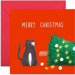 Merry Christmas Cat Tree Card - Christmas Card - Holiday Card - Merry Christmas Card - Xmas Card - Seasonal Card - Festive Card - Christmas