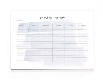 Brush Stroke Weekly Agenda A4 Wall Planner - A4 Desk Pad - Motivational Stationery - Positive Notepad