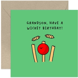 Grandson, Have A Wicket Birthday Card - Birthday Card For Him - Funny Birthday Card - Birthday Card - Card For Him - Cricket Birthday Card