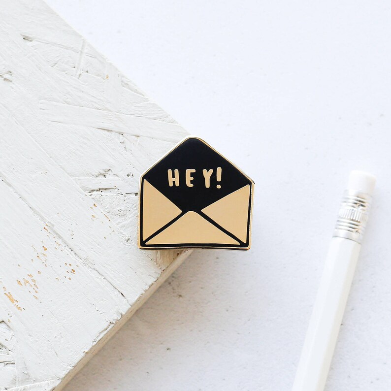 Hey Envelope Enamel Pin Gold Enamel Pin Enamel Lapel Pin Fun Enamel Pin Hey Enamel pin gift for her Fashion enamel pin ENP29 image 2