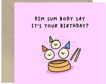 Party Dim Sum Birthday Card - Happy Birthday Card - Card For Family and Friends - Cute Birthday Card - Foodie Birthday Card - Chinese Food