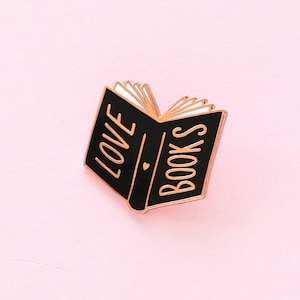 Love Books Enamel Pin Rose Gold and Black Enamel Pin Fun Enamel Pin Book pin gift for her enamel pin ENP73 image 1