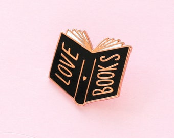 Love Books Enamel Pin - Rose Gold and Black Enamel Pin - Fun Enamel Pin - Book pin - gift for her - enamel pin ENP73