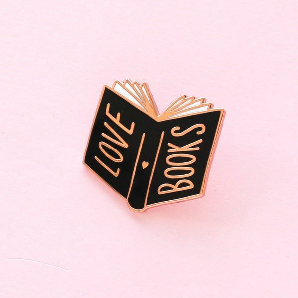 Love Books Enamel Pin - Rose Gold and Black Enamel Pin - Fun Enamel Pin - Book pin - gift for her - enamel pin ENP73