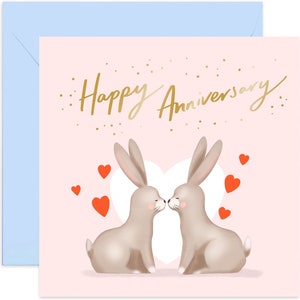 Happy Anniversary Rabbit Card - Wedding Anniversary Card - Couple Card - Anniversary Card - Card for Couples - Cute Card - Love Card